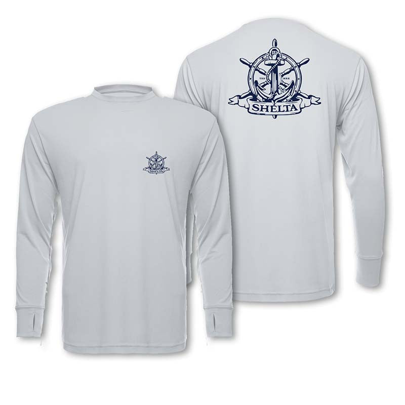 The Shelta L/S Travelr Crew Blue Seas in Pale Grey color